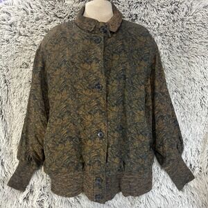 Vintage Linda Allard Ellen Tracy 90's Silk Brown Floral Bomber Jacket Neutral‎ M